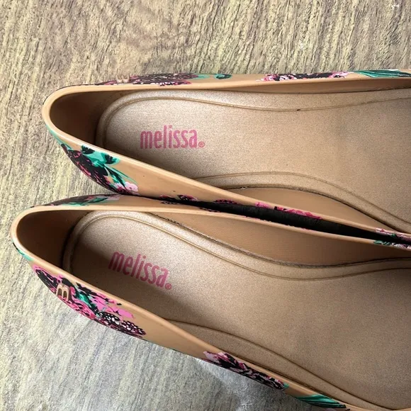 Melissa Ultragirl 3DB Flygirl Collection Peep Toe Floral Slip-On Flats Size 8