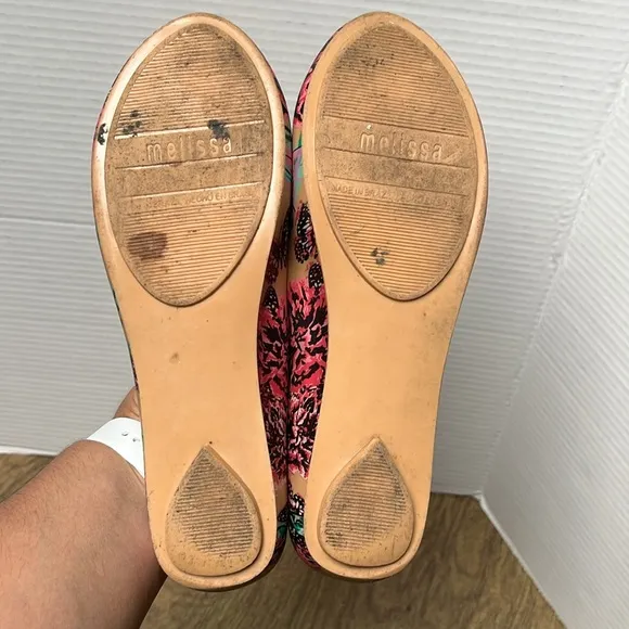 Melissa Ultragirl 3DB Flygirl Collection Peep Toe Floral Slip-On Flats Size 8