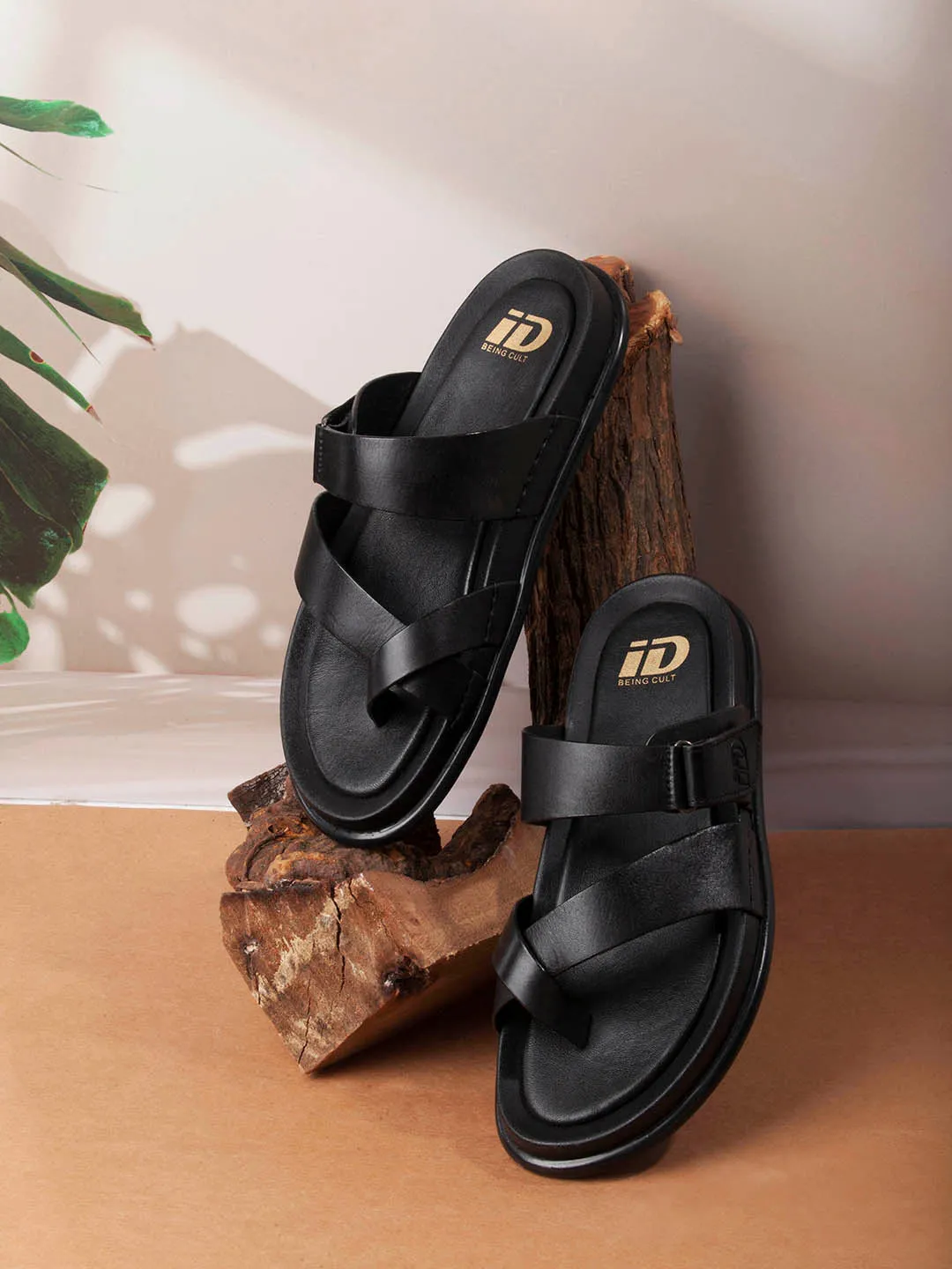 Men's Black Cross Strap Sandals (ID4269)