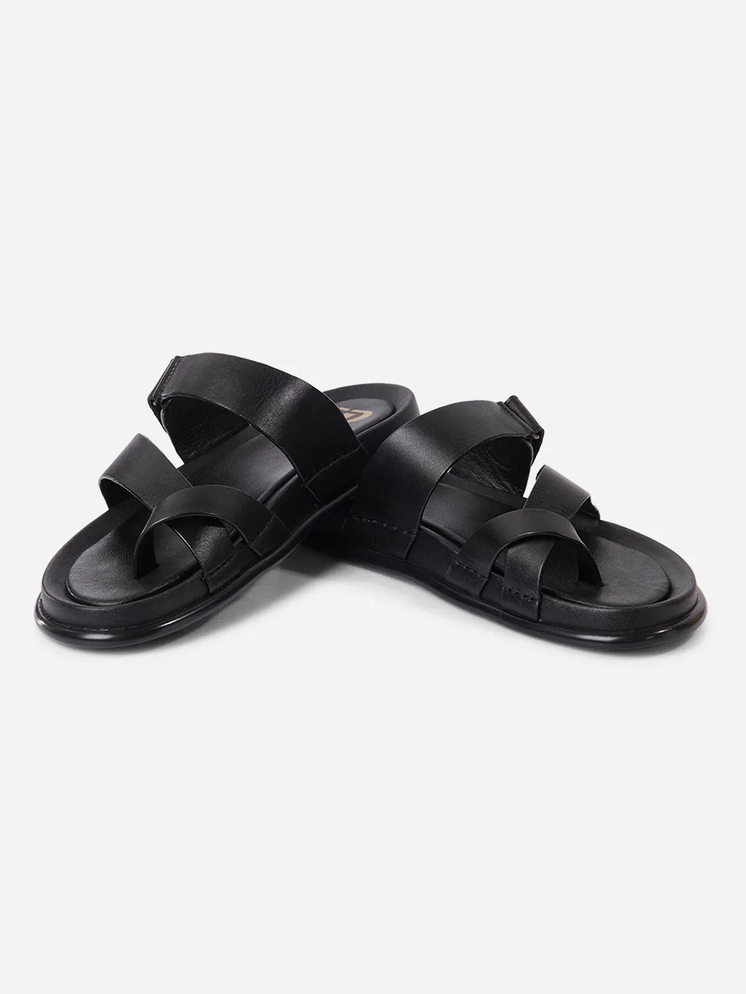 Men's Black Cross Strap Sandals (ID4269)