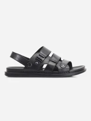 Men's Black Leather Comfort-fit Smart Casual Sandal (ID4213)