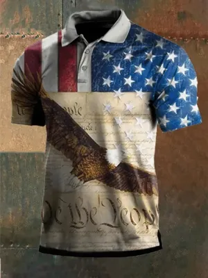 Men's Independence Day Flag Short Sleeve Polo Shirt