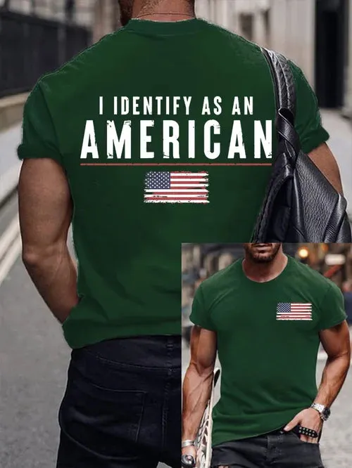 Men's Vintage I Identify As An American Print Round Neck T-Shirt