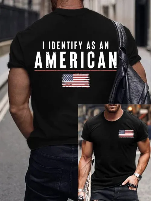 Men's Vintage I Identify As An American Print Round Neck T-Shirt