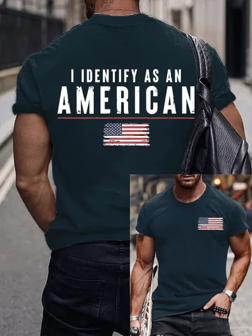 Men's Vintage I Identify As An American Print Round Neck T-Shirt