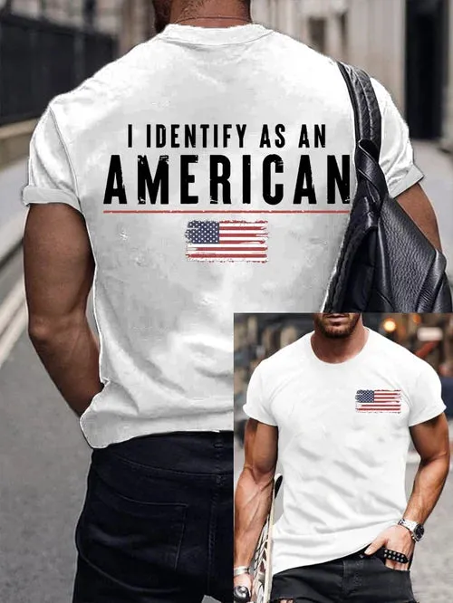 Men's Vintage I Identify As An American Print Round Neck T-Shirt