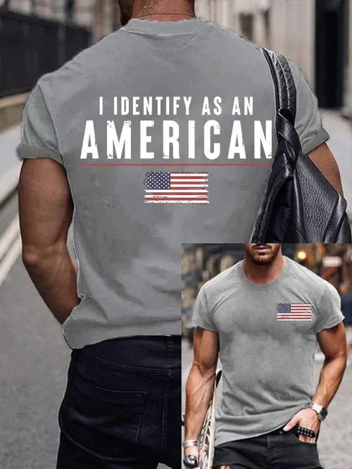 Men's Vintage I Identify As An American Print Round Neck T-Shirt