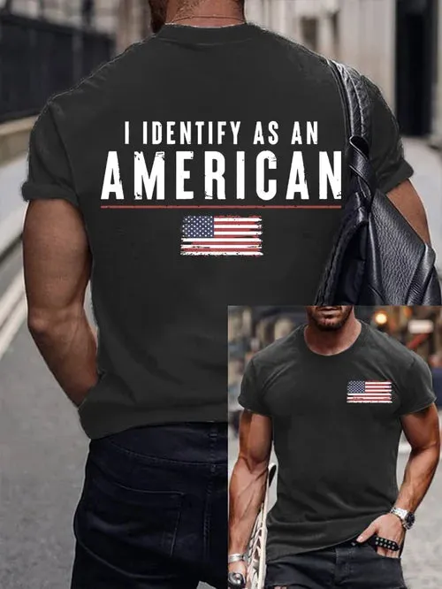 Men's Vintage I Identify As An American Print Round Neck T-Shirt