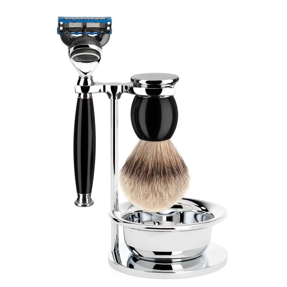 MÜHLE SOPHIST 4 Pc. Shaving Set, Silvertip Badger / Fusion Razor, Black