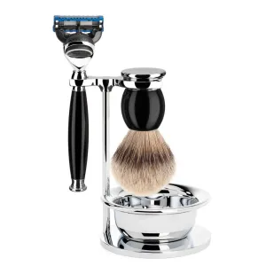 MÜHLE SOPHIST 4 Pc. Shaving Set, Silvertip Badger / Fusion Razor, Black