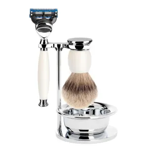 MÜHLE SOPHIST 4 Pc. Shaving Set, Silvertip Badger / Fusion Razor, Porcelain