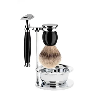 MÜHLE SOPHIST 4 Pc. Shaving Set, Silvertip Badger / Safety Razor, Black