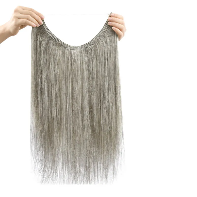 Mixed Grey Halo Human Hair Extension - Light Volume