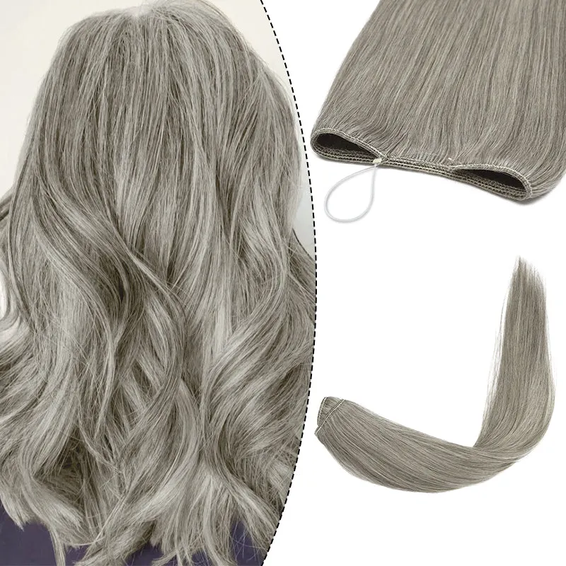 Mixed Grey Halo Human Hair Extension - Light Volume