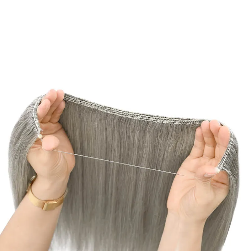Mixed Grey Halo Human Hair Extension - Light Volume