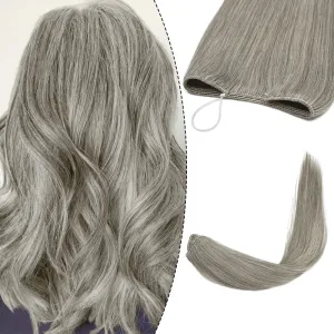 Mixed Grey Halo Human Hair Extension - Light Volume