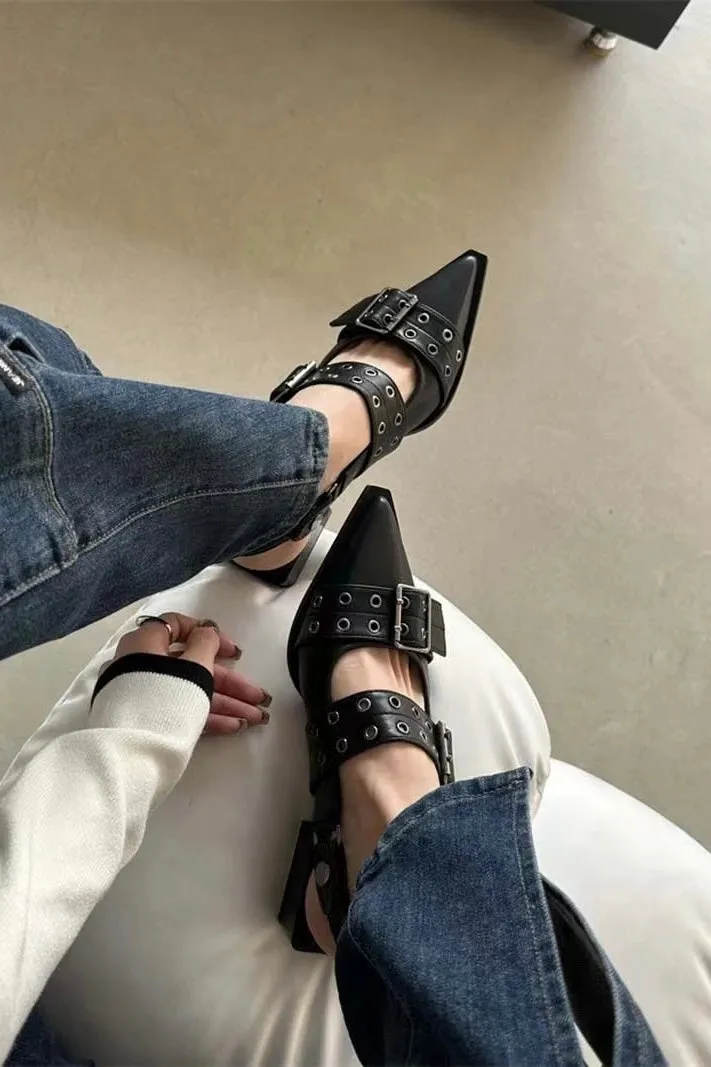 Moda Pointed Toe Buckle Slingback Mules