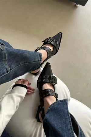 Moda Pointed Toe Buckle Slingback Mules
