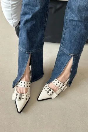 Moda Pointed Toe Buckle Slingback Mules