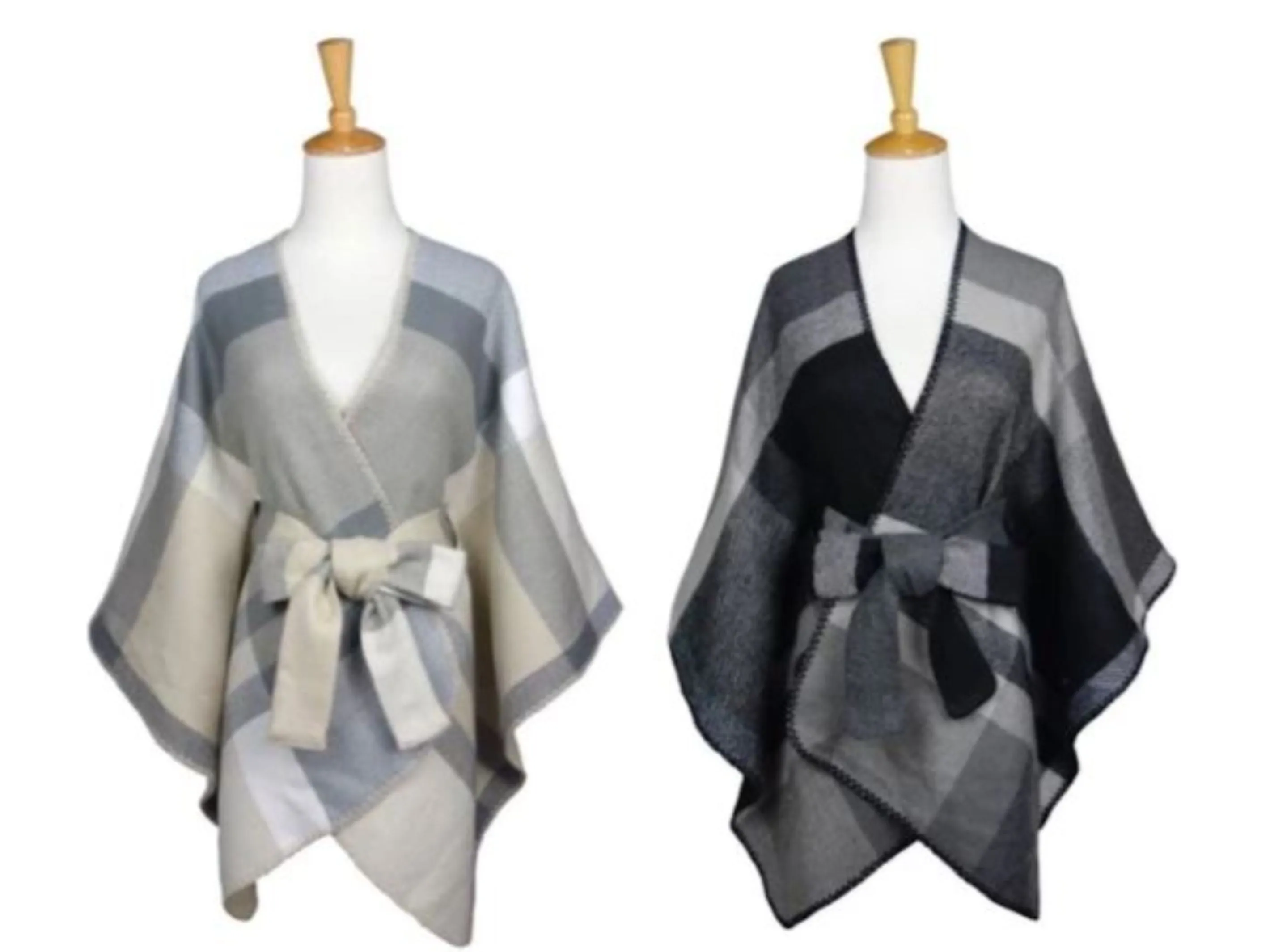 Monica Plaid Tie Waisted Poncho