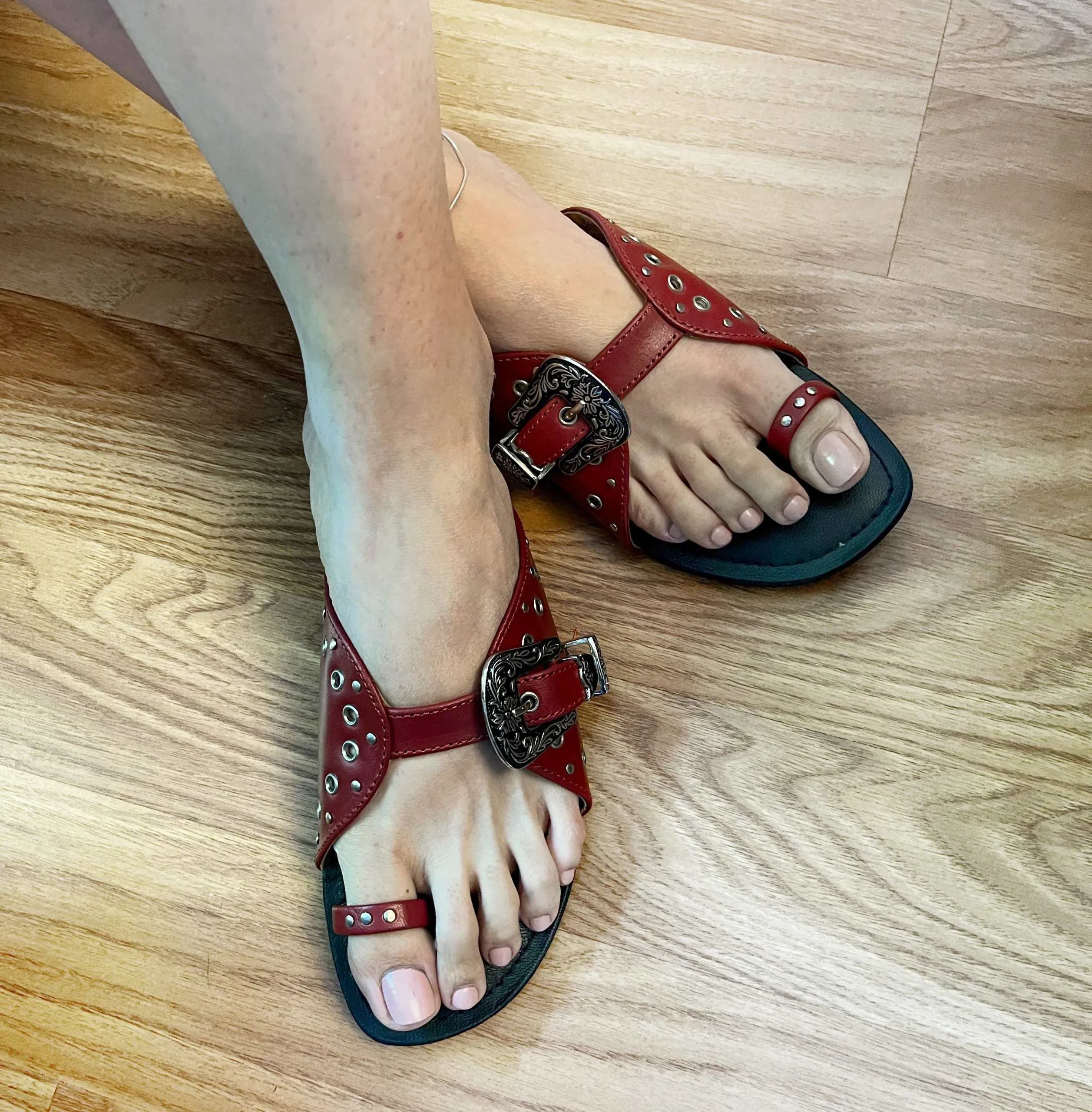 Nadia Red & Silver Studded Flats
