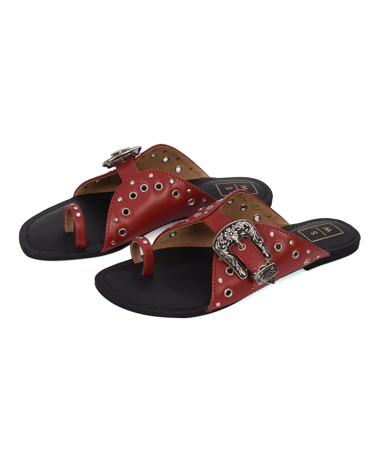 Nadia Red & Silver Studded Flats