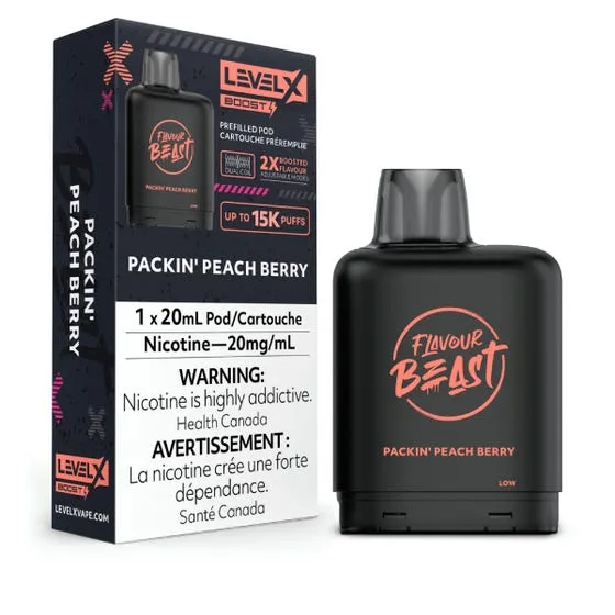 (NEW!) Flavour Beast Level X 15k puff BOOST disposable pods - Packin' Peach Berry