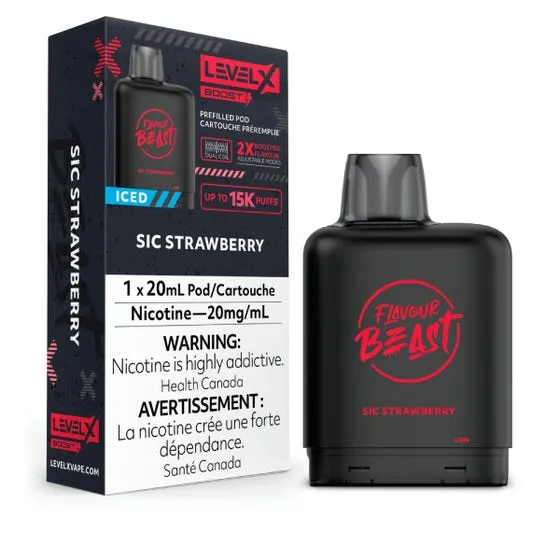 (NEW!) Flavour Beast Level X 15k puff BOOST disposable pods - Sic Strawberry Iced
