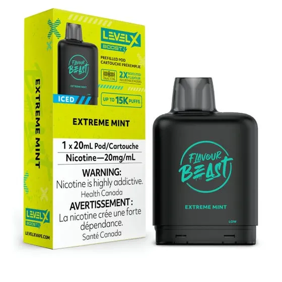 (NEW!) Flavour Beast Level X 25k puff BOOST disposable pods - Extreme Mint Iced
