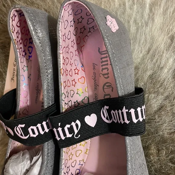 NWT Juicy Couture Catalina Flats in Pewter / Black - Girls Size 3