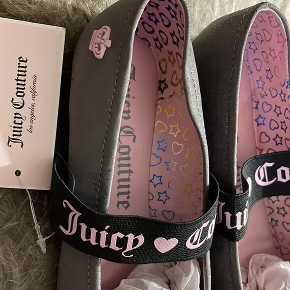 NWT Juicy Couture Catalina Flats in Pewter / Black - Girls Size 3