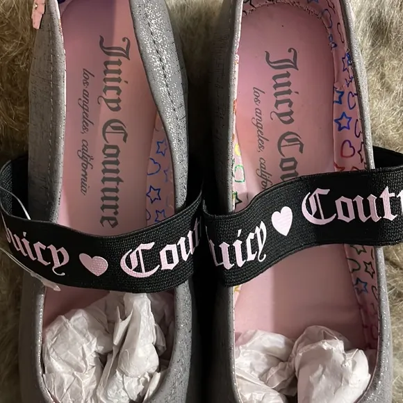 NWT Juicy Couture Catalina Flats in Pewter / Black - Girls Size 3