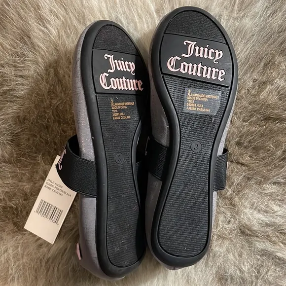 NWT Juicy Couture Catalina Flats in Pewter / Black - Girls Size 3