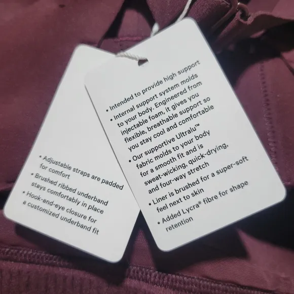 NWT Lululemon 38D Maroon Air Support Bra