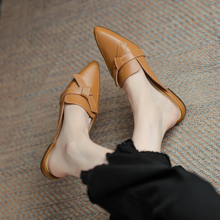 Off-White Brown Black Pointed Toe Loafer Mules #001028
