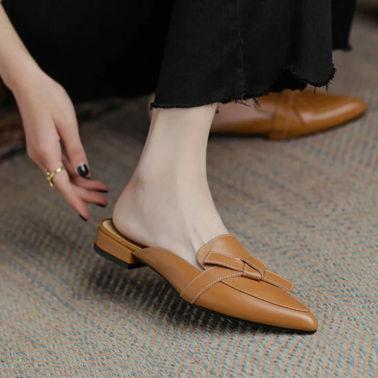 Off-White Brown Black Pointed Toe Loafer Mules #001028