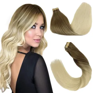 Ombre Ash Brown to Platinum Blonde 20pcs 50g Straight Tape in Hair Extensions