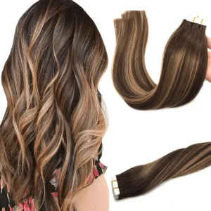 Ombre Chocolate Brown to Caramel Blonde 20pcs 50g Straight Tape in Hair Extensions