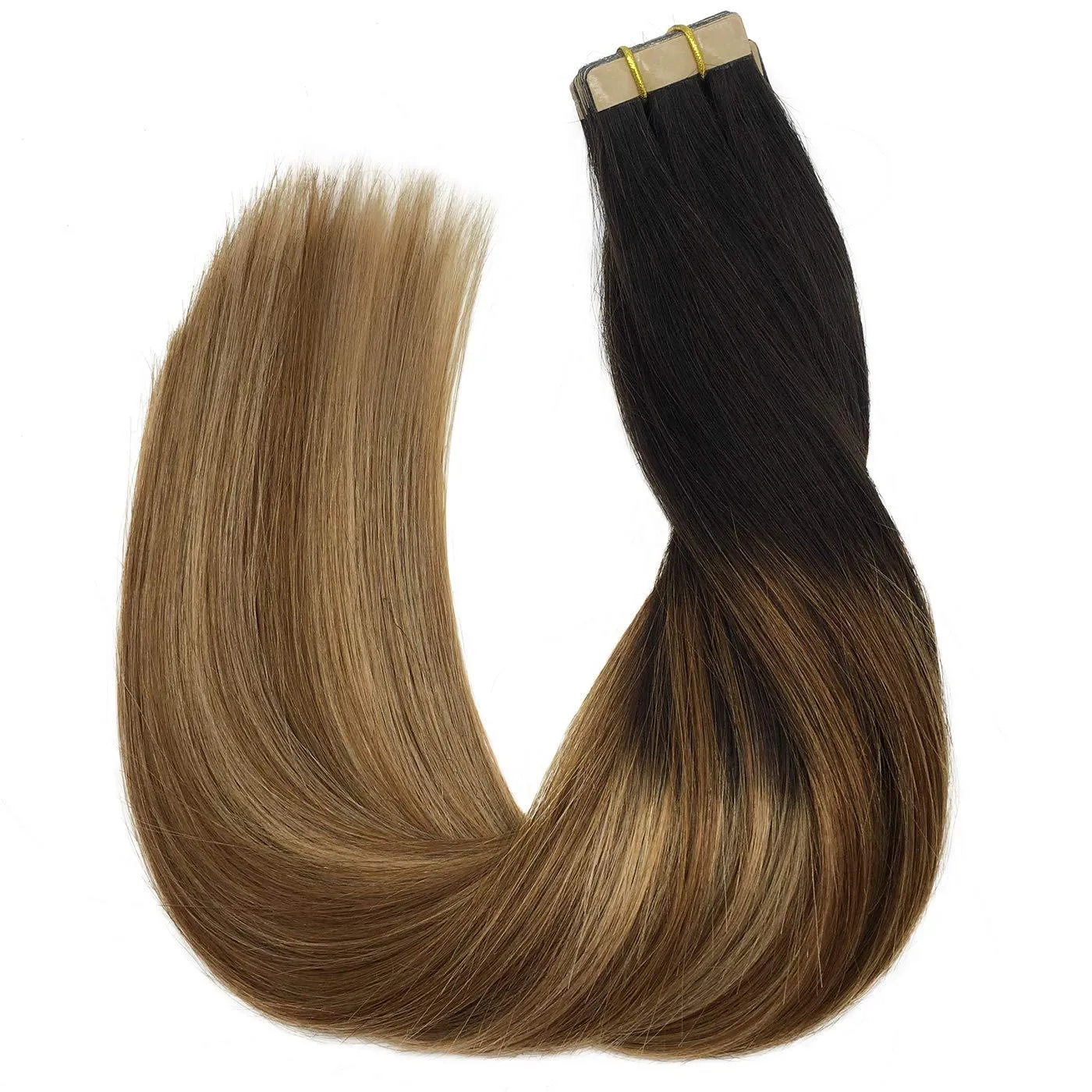 Ombre Dark Brown to Chestnut Brown and Dirty Blonde Balayage 20pcs 50g Straight Tape in Hair Extensions