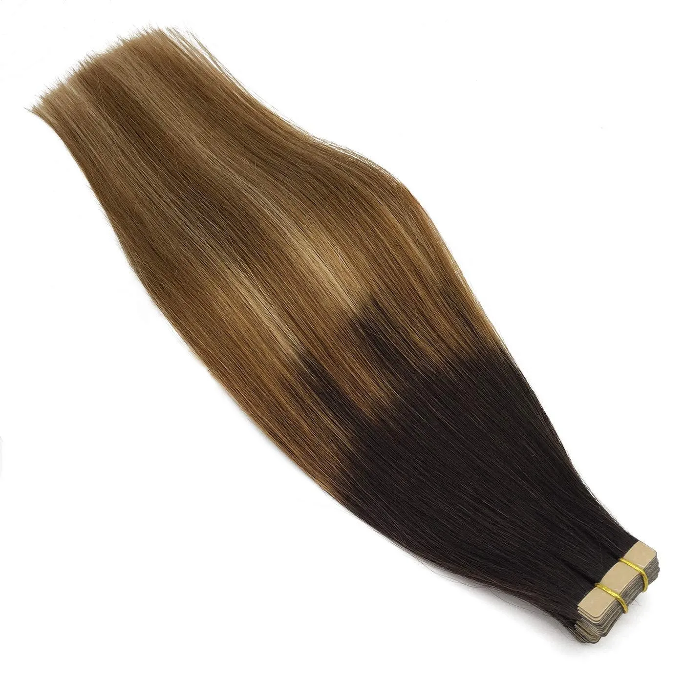Ombre Dark Brown to Chestnut Brown and Dirty Blonde Balayage 20pcs 50g Straight Tape in Hair Extensions