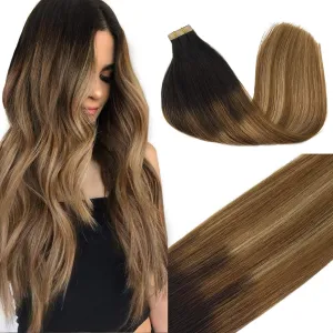 Ombre Dark Brown to Chestnut Brown and Dirty Blonde Balayage 20pcs 50g Straight Tape in Hair Extensions