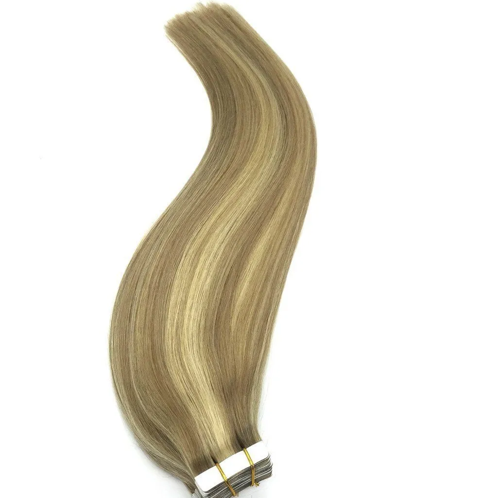 Ombre Light Blonde Highlighted Golden Blonde 20pcs 50g Straight Tape in Hair Extensions
