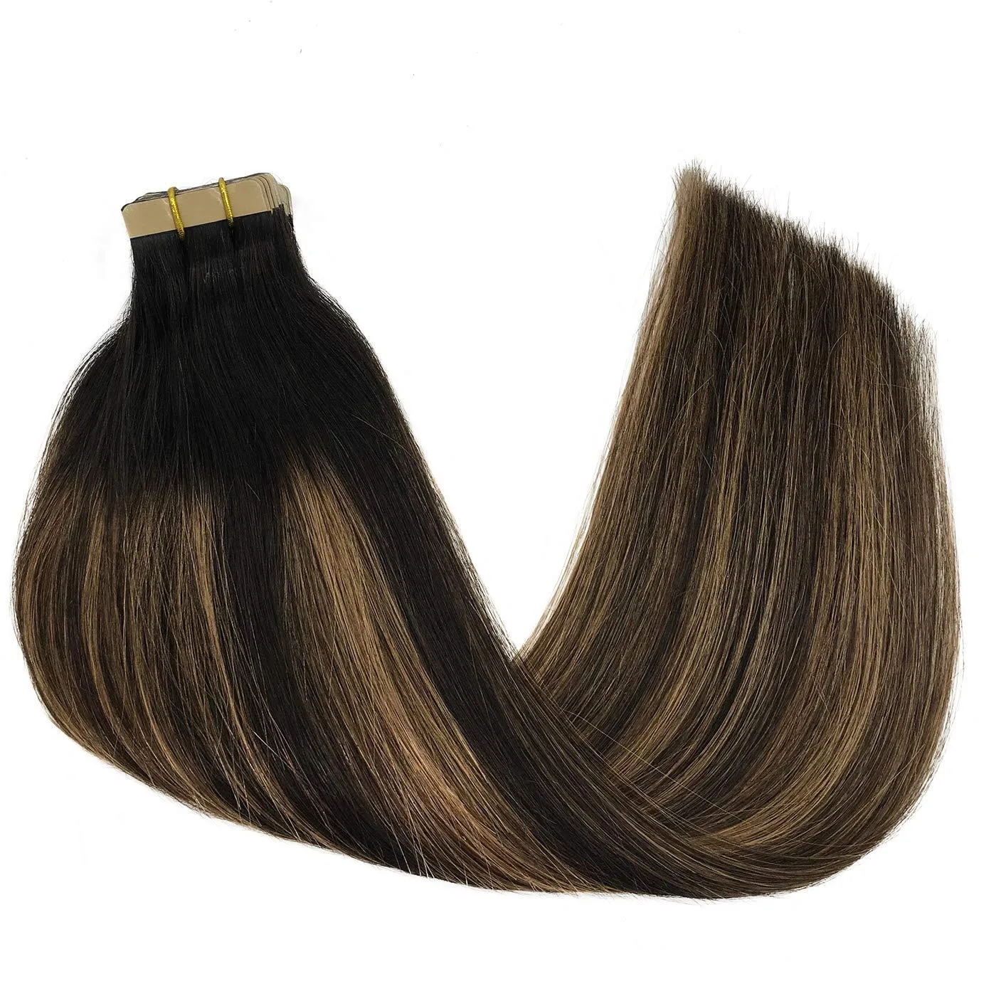 Ombre Natural Black to Chestnut Brown Balayage 20pcs 50g Straight Tape in Hair Extensions