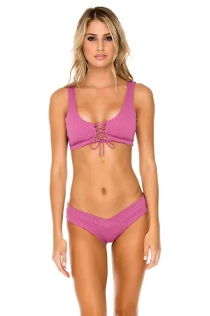 ORILLAS DEL MAR - Lace Up Bralette & Moderate Bottom • Frambuesa