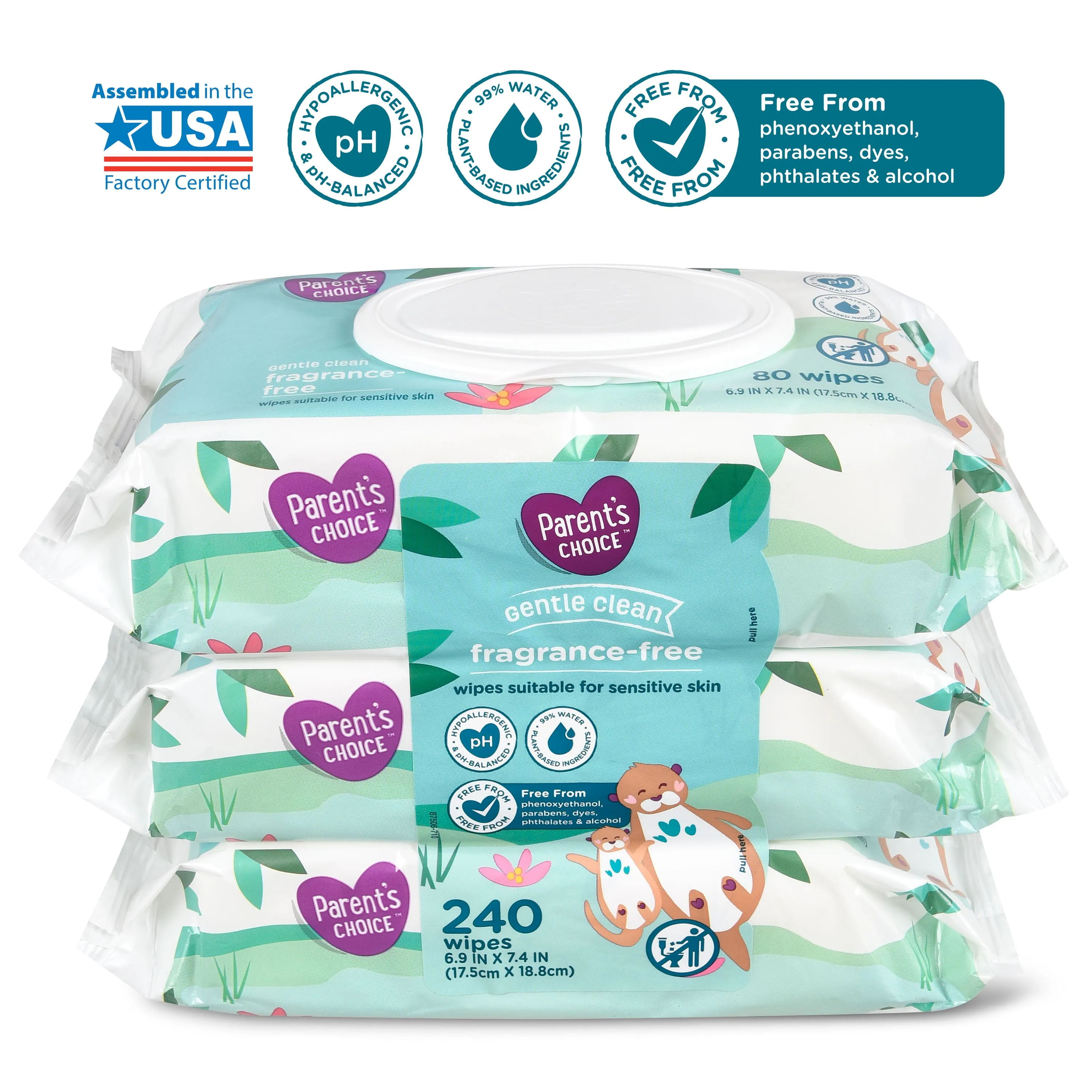 Parent's Choice Fragrance Free Baby Wipes 240 Count