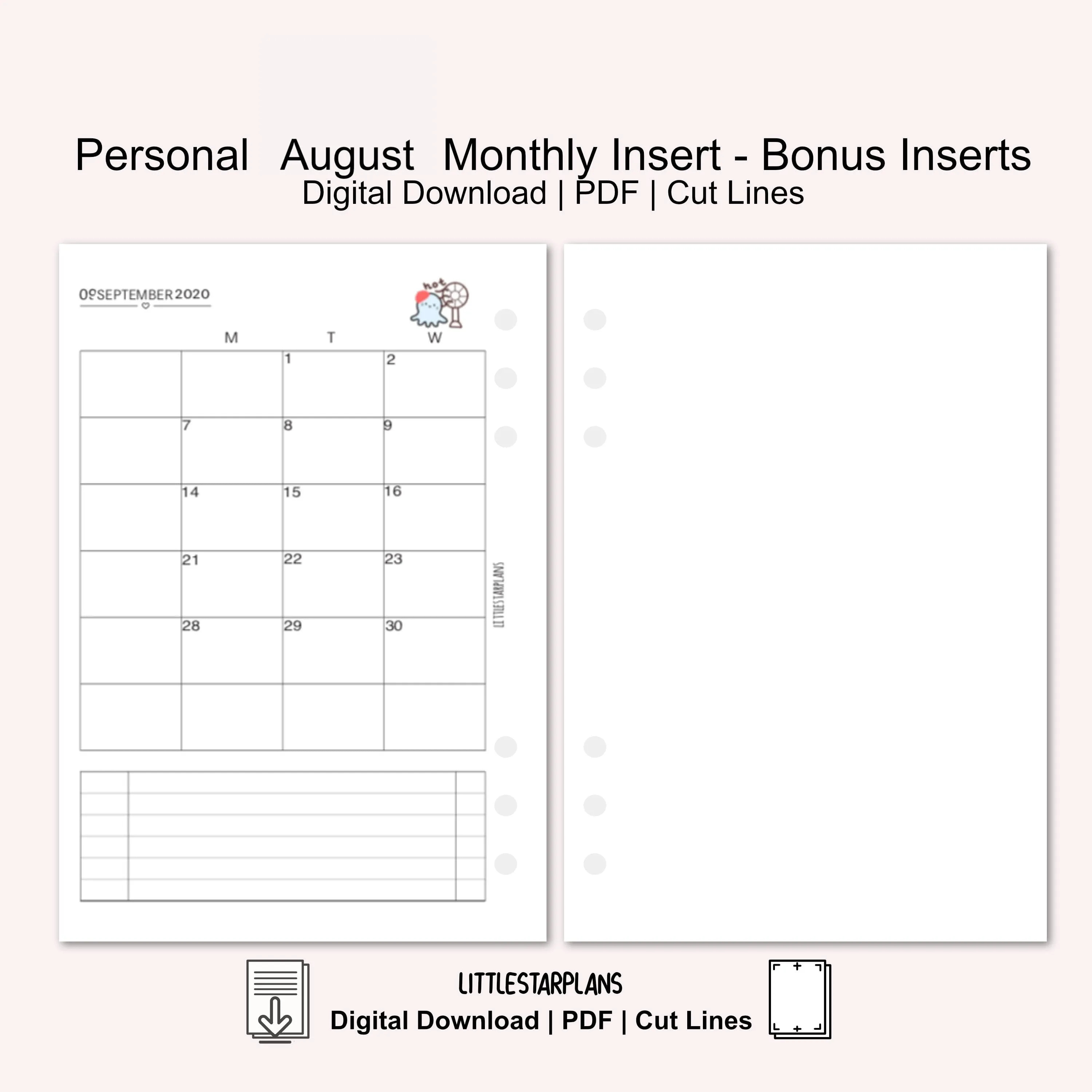 Personal Ring Size | August Monthly - Bonus Inserts | PRINTABLE