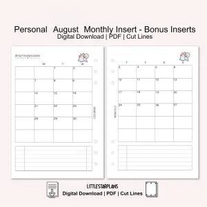 Personal Ring Size | August Monthly - Bonus Inserts | PRINTABLE