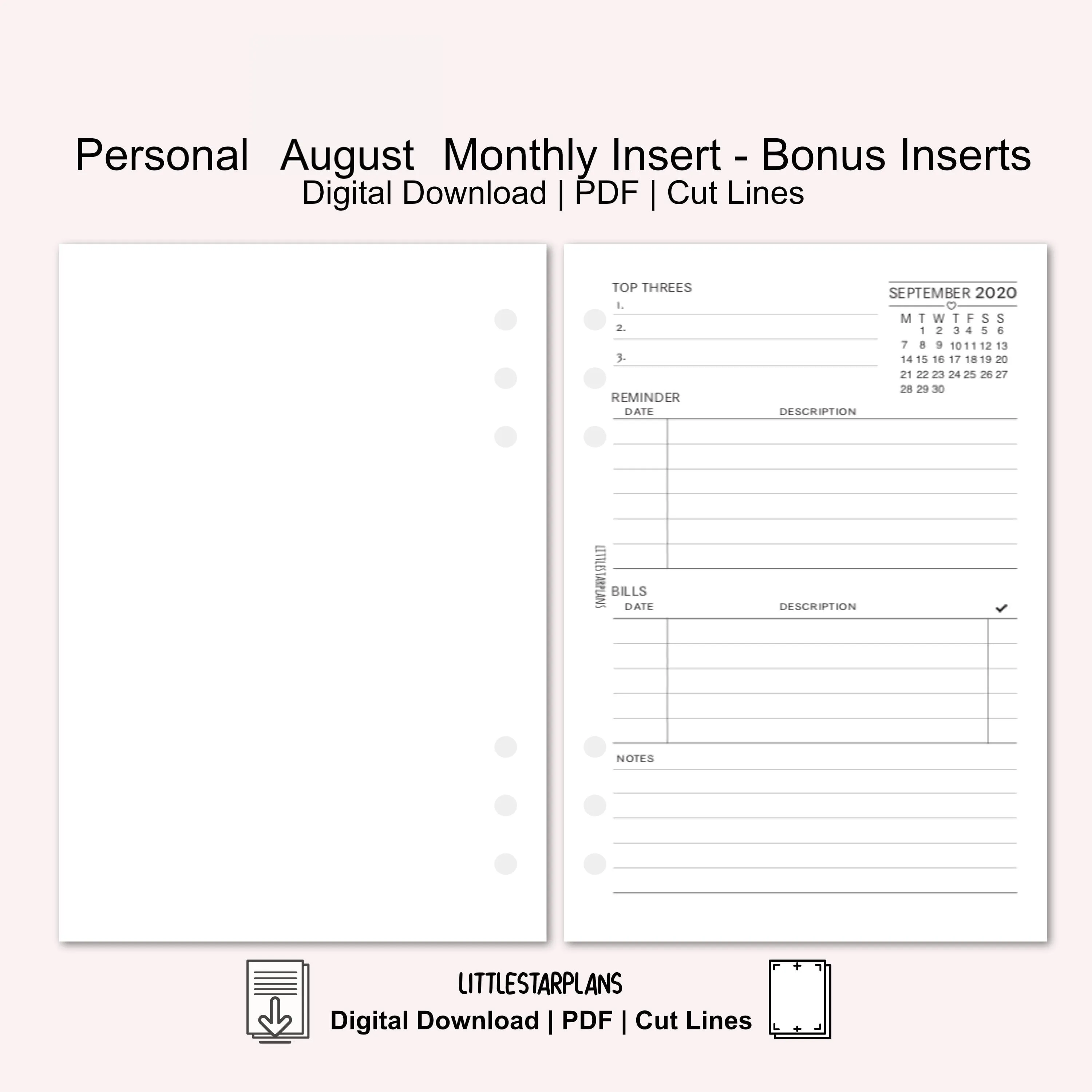 Personal Ring Size | August Monthly - Bonus Inserts | PRINTABLE