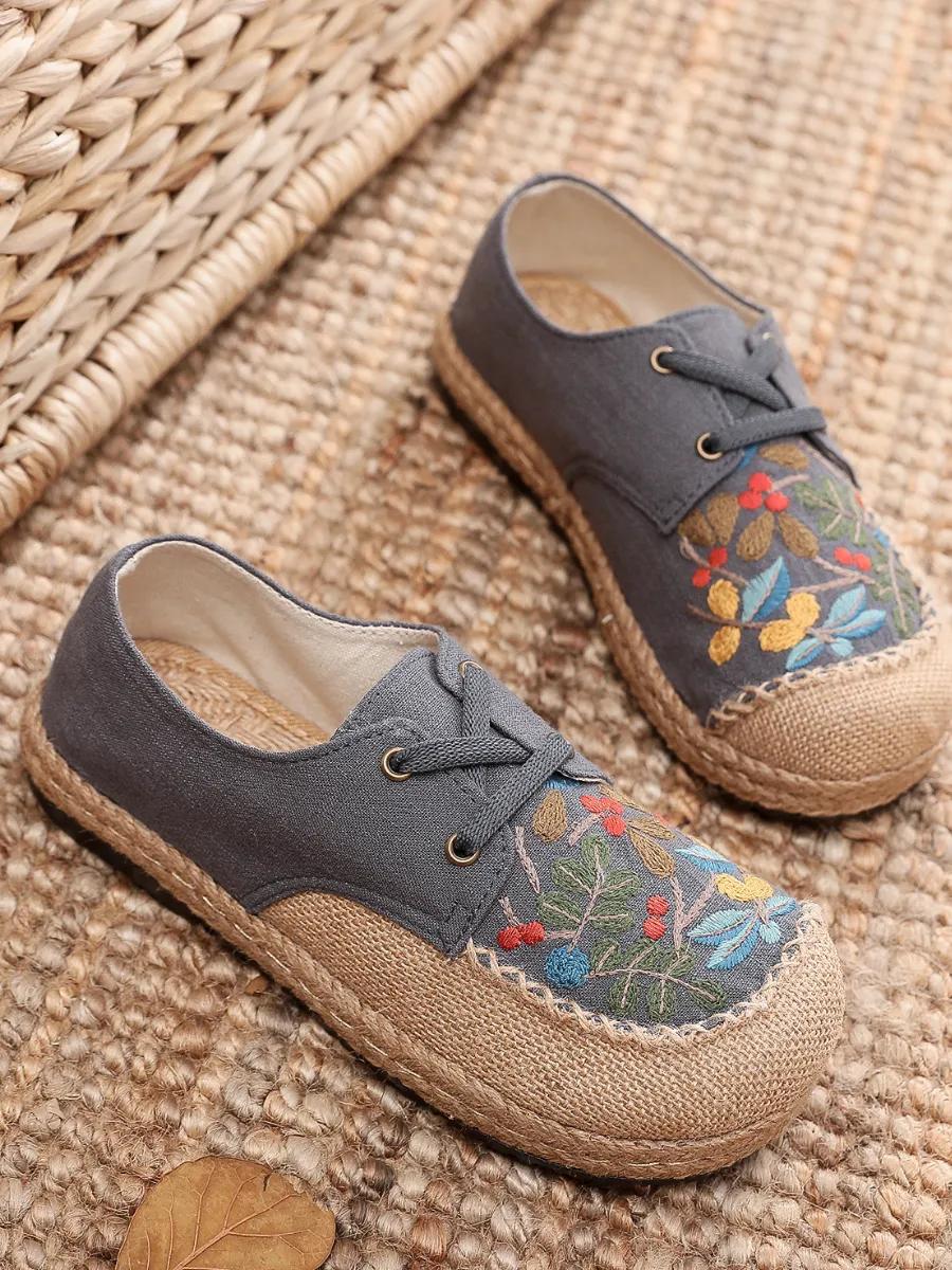 Playground Embroidered Linen Boat Shoes - Grey