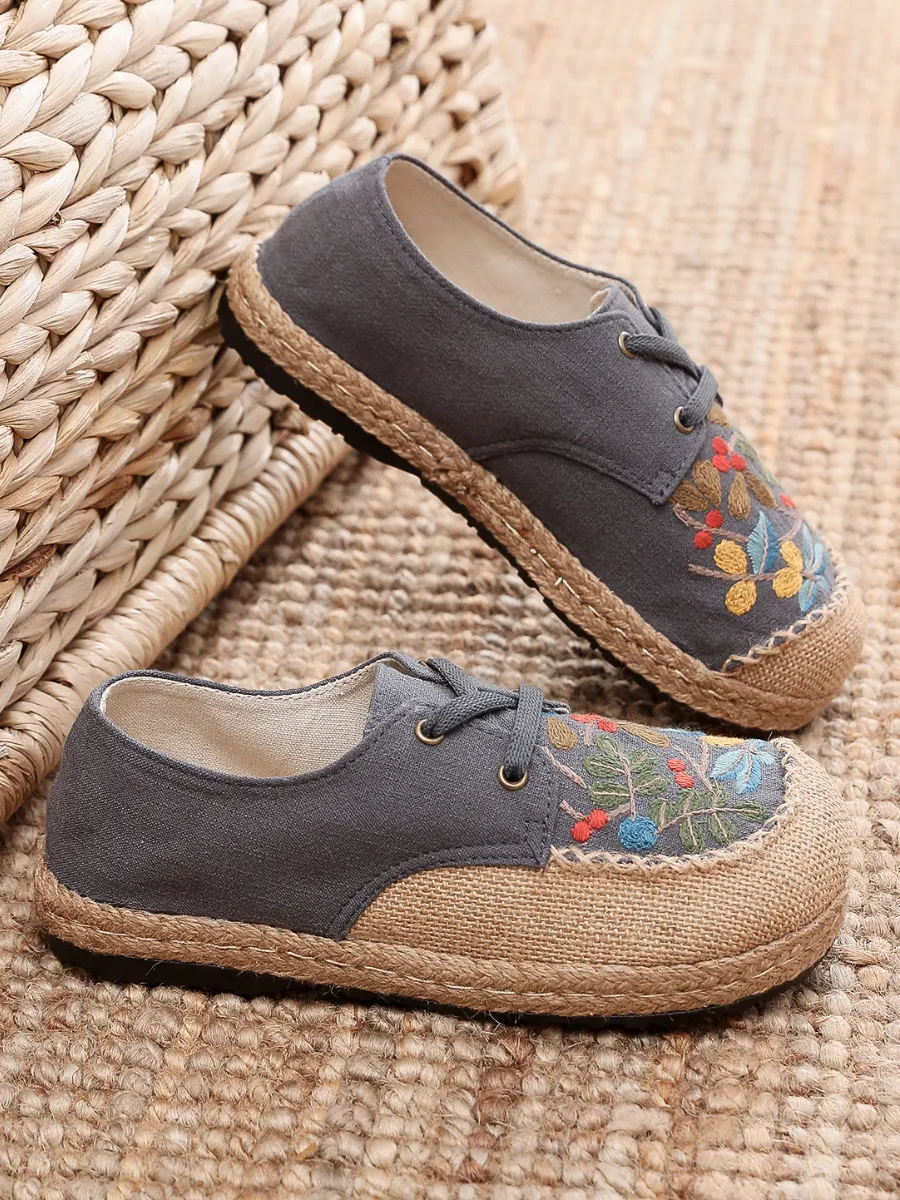 Playground Embroidered Linen Boat Shoes - Grey